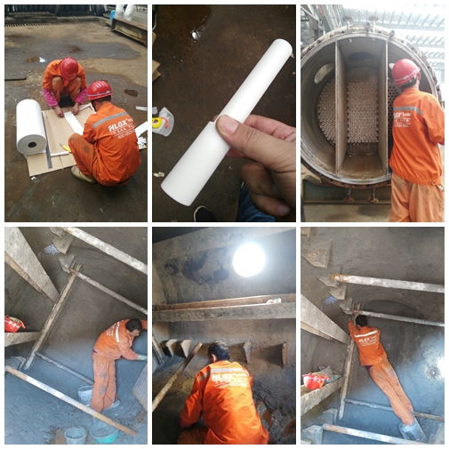 克勞倫斯轉(zhuǎn)化器耐火襯里施工中 克勞倫斯轉(zhuǎn)化器耐火襯里施工中